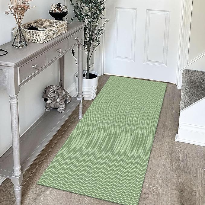 KOZYFLY Washable Runner Rug 2x5 Ft Runners for Hallways Rubber Backed Throw Rug, Braided Cotton Entryway Runner Indoor, Carpet Runners for Hallway Kitchen Entryway Bedroom, Sage Green
