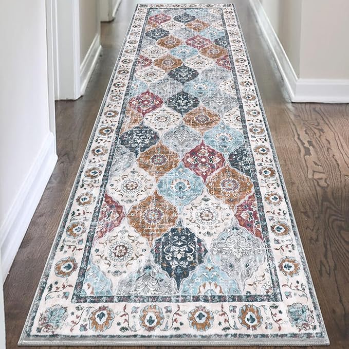 HEBE Hallway Runner Rug 2'8"x8' Washable Vintage Distressed Area Rugs Non Slip Laundry Rug Runner Boho Floor Carpet Runners for Hallways Entryway Laundry Room Kitchen Bathroom