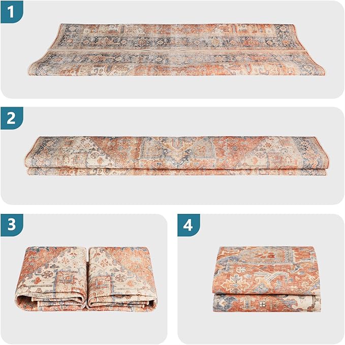 Dripex 6x9 Area Rugs, Machine Washable Non Slip Distressed Boho Rugs, Area Rug for Living Room, No Pile Lightweight Vintage Rug, Soft Accent Carpet for Dining Room,Bedroom,Orange