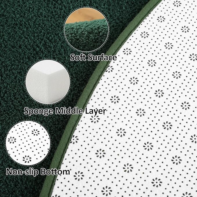 Lascpt Round Rug for Bedroom 4x4, Deep Green Circle Rug for Living Room Super Soft Thicken Memory Foam Circular Rug, Non-Slip Indoor Area Rug for Modern Home Decor, Round Carpet for Nursery Kid's Room