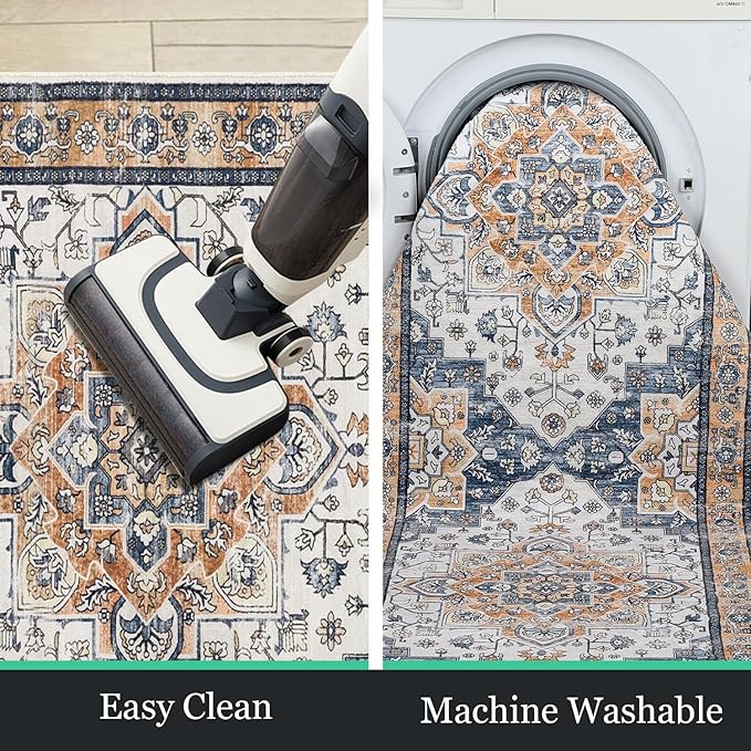 HEBE Hallway Runner Rug 2'x8' Washable Vintage Distressed Area Rugs Non Slip Laundry Rug Runner Boho Floor Carpet Runners for Hallways Entryway Laundry Room Kitchen Bathroom