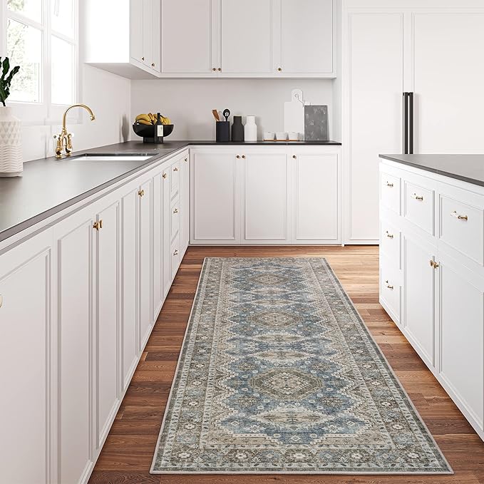 Rugland 2'6x8' Runner Rug - Stain Resistant Entryway Rug, Anti Slip Backing Hallway Runner Rug, Vintage Tribal Area Rugs (TPR07-Green, 2'6x8')