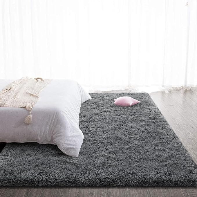 TWINNIS Super Soft Shaggy Rugs Fluffy Carpets, 6x9 Feet, Indoor Modern Plush Area Rugs for Living Room Bedroom Kids Room Nursery Home Decor, Upgrade Anti-Skid Rectangular Fuzzy Rug, Gray
