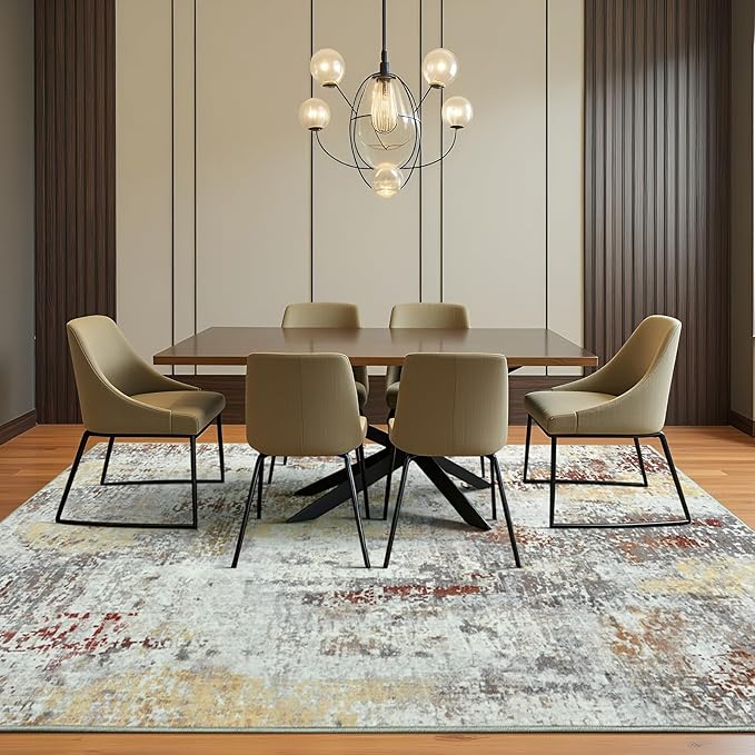 3x5 Washable Area Rug for Living Room Bedroom, Modern Abstract Non-Slip Rugs, Tan Low Pile Soft Stain Resistant Carpet for Dining Room, Kitchen, Office, Dorm, Bedside Decor