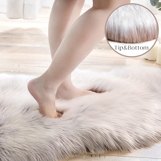 Ashler faux Sheepskin fur rug, Fluffy Shaggy Area Rug Ultra Soft 2 x 3 Feet, Frosted Bottom Beige Fuzzy, Machine Washable, Nursery Decor Throw Rugs for Bedroom, Living Room