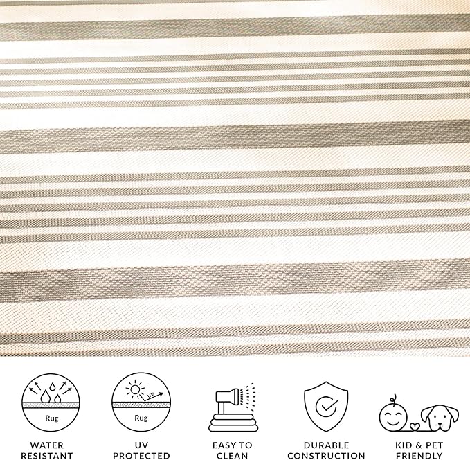SAFAVIEH Courtyard Collection Area Rug - 5'3' x 7'7', Grey & Bone, Stripe Design, Non-Shedding & Easy Care, Indoor/Outdoor & Washable-Ideal for Patio, Backyard, Mudroom (CY6062-236)
