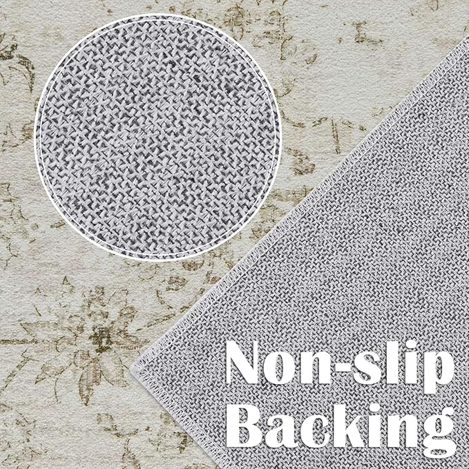 jinchan Kitchen Runner Rug 3x10 Vintage Floral Machine Washable Non-Slip Hallway Rug with Rubber Backing Ultra-Thin Carpet Runner for Bedroom Laundry Room Living Room (3x10ft,Taupe)