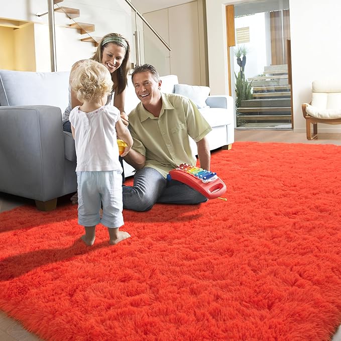 YJ.GWL Area Rugs for Living Room Bedroom, 5x8 Machine Washable Large Orange Carpet, Soft Fluffy Shaggy Thick Big Shag Indoor Floor Rug for Kids Boy and Girls Room Dorm Home Decor Aesthetic