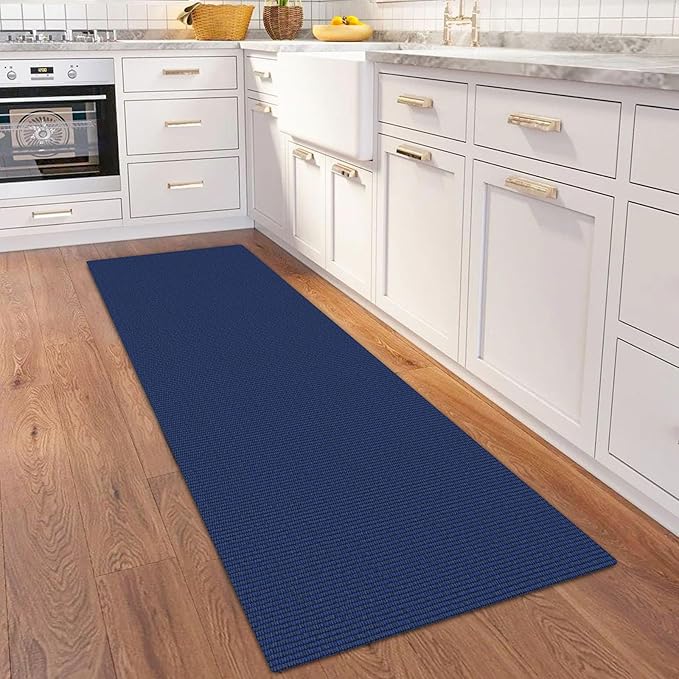 KOZYFLY Washable Runner Rug 2x6 Ft Runners for Hallways Kitchen Runner Rugs with Rubber Backing Braided Cotton Entryway Runner Indoor, Carpet Runners for Hallway Entryway Bedroom, Navy/Dark Navy