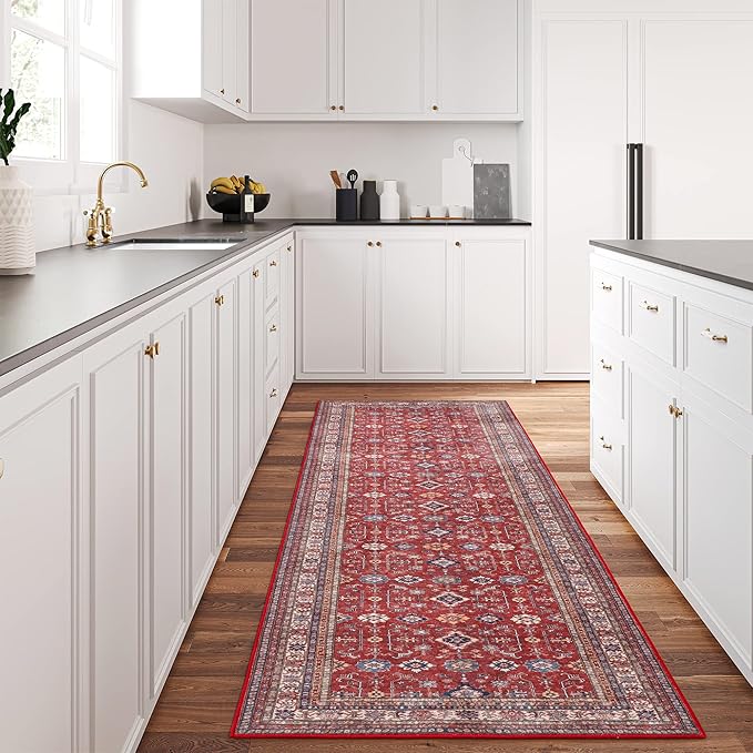 Rugland 2'6x8' Runner Rug - Stain Resistant Entryway Rug, Anti Slip Backing Hallway Runner Rug, Vintage Tribal Area Rugs(TPR10-Burgundy, 2'6x8')