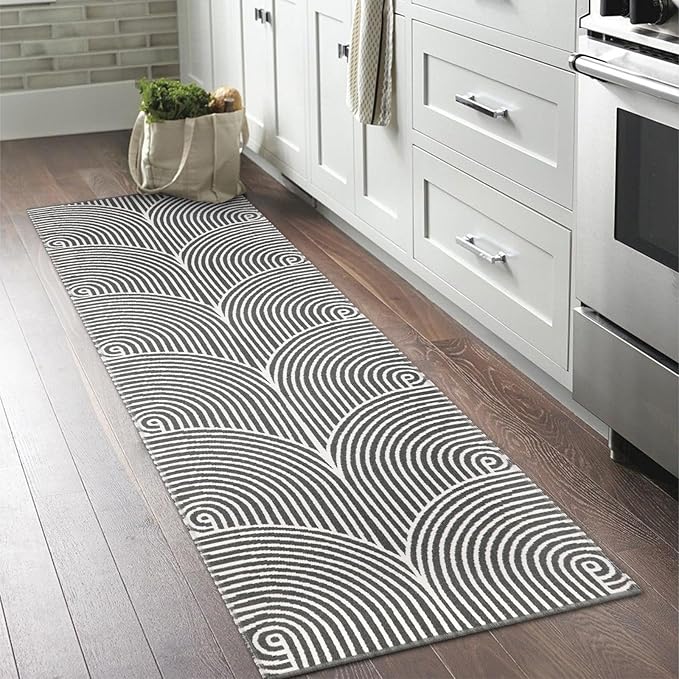 Tiffasea Washable Runner Rug 2'x6', Hallway Runner Gray Kitchen Rugs Cotton Woven Entryway Rug Laundry Room Indoor Outdoor Carpet for Bedroom/Bathroom/Living Room