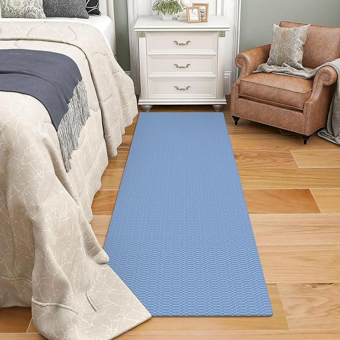 KOZYFLY Washable Runner Rug 2x6 Ft Runners for Hallways Kitchen Runner with Rubber Backing Braided Cotton Entryway Runner Indoor, Carpet for Hallway Kitchen Entryway Bedroom, Blue