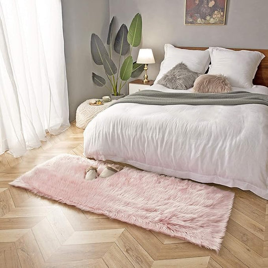 Ashler faux fur rug, Fluffy Shaggy Area Rug Ultra Soft 2.2 x 6 Feet Rectangle Fur Rug, Pink Fuzzy Rug Machine Washable Shag Rug, Nursery Decor Throw Rugs for Bedroom, kids room, Living Room