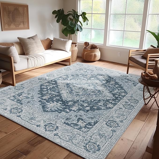 ILANGO 5x7 Area Rugs for Living Room Distressed Traditional Area Rugs Washable, Carpet Runner Floor Mat for Indoor Entryway Bedroom Laundry Room, Low Pile & Easy to Clean