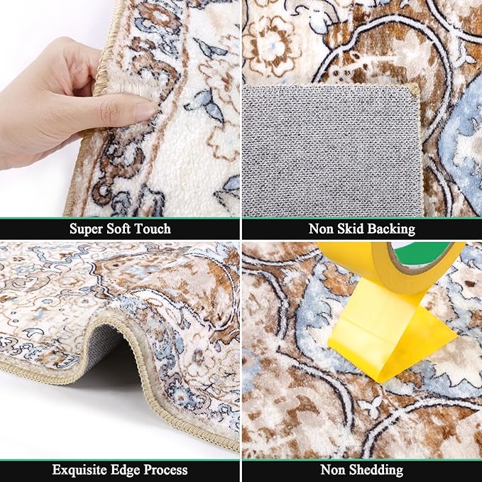 HEBE Hallway Runner Rug 2'8''x8' Washable Vintage Distressed Area Rugs Non Slip Laundry Rug Runner Boho Floor Carpet Runners for Hallways Entryway Laundry Room Kitchen Bathroom