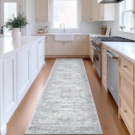 Runner Rug 2'x8' Washable Non-Slip Runner Rugs for Kitchen Bathroom Laundry Room Grey Vintage Floor Carpet Runners for Hallway Entryway