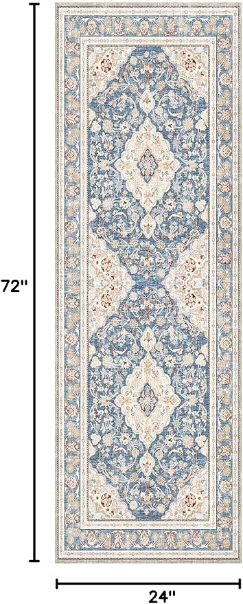 Vhong Boho Area Rugs Washable Runner Vintage Modern Neutral Carpet Blue 2×6 High Traffic Rugs for Kitchen Hallway Living Room Non Slip