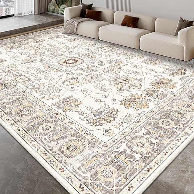 Area Rug 9x12 Living Room Soft Large Washable Rugs with Non-Slip Rubber Backing Stain Resistant Modern Indoor Vintage Carpet for Bedroom Dining Nursery Room Home Office…