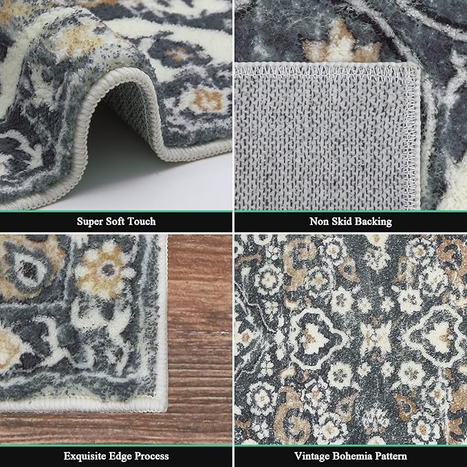 HEBE Hallway Runner Rug 2'x8' Washable Vintage Distressed Area Rugs Non Slip Laundry Rug Runner Boho Floor Carpet Runners for Hallways Entryway Laundry Room Kitchen Bathroom