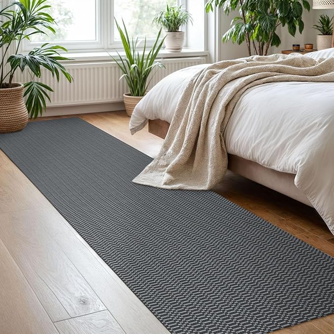 KOZYFLY Washable Runner Rug 2x8 Ft Runners for Hallways Non Slip Kitchen Runner Rugs Braided Cotton Entryway Runner Indoor, Carpet Runners for Hallway Entryway Bedroom, Grey/Charcoal Grey