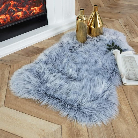 Ashler faux fur rug, Fluffy Shaggy Area Rug Ultra Soft 2 x 3 Feet Sheepskin Fur Rug, Frosted Bottom Blue Fuzzy Rug Machine Washable Shag Rug, Nursery Decor Throw Rugs for Bedroom, Living Room