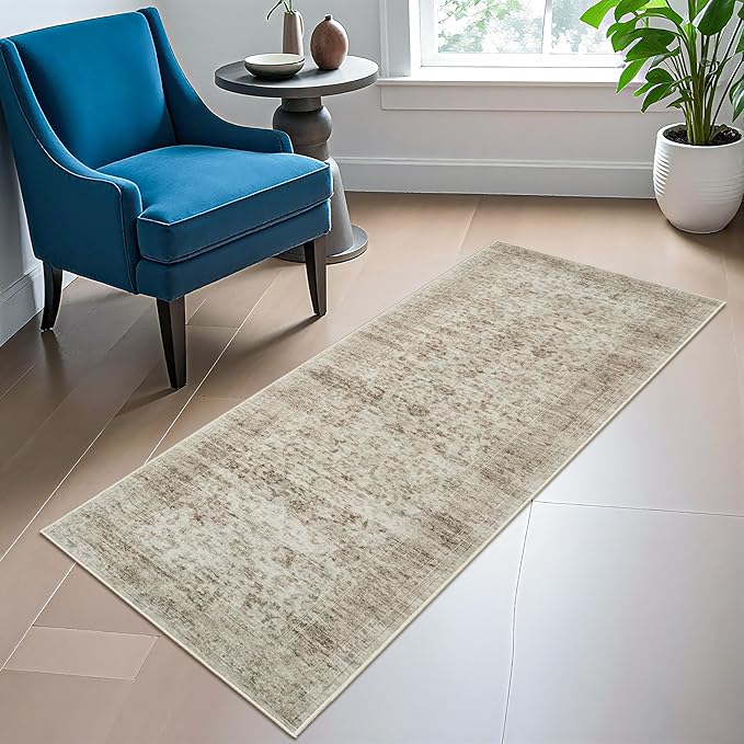 Living Room 2x5 Runner Rug - Boho Rugs for Living Room Stain Resistant Carpet Vintage Tribal Rugs for Bedroom Kitchen Bathroom with Non Slip Backing Home Decor Floor Decoration Mat 2x5 Beige/Brown