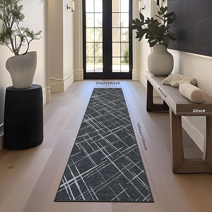 Runners for Hallways Kitchen Runner Rug Non Slip 2x10 Long Washable Runner Rugs No Pile Tear and Stain Resistance, Hand Woven Style Thin Rug for Hallways, Kitchen, Laundry, Bedroom- Black