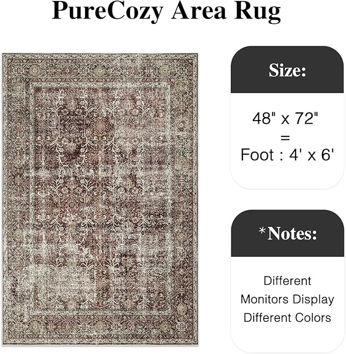 Vintage Area Rug 4x6 Rust Red Entryway Office Washable Carpet Non Slip Bedroom Indoor Living Room Door Mat Low Pile Traditional Distressed Retro Accent Rug for Dining Room Bathroom Kitchen