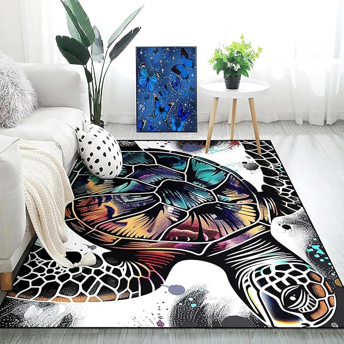 Sea Turtle Rugs for Bedroom - Sea Turtle Ocean Animal Prints Carpet Rug for Kids Boys Room Underwater Ocean Theme Decor, 3'×4'