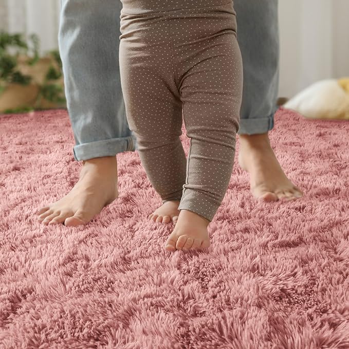 YJ.GWL Fluffy Runner Rugs for Bedroom Living Room Soft Shag Rug 2x6 Feet, Dirt Pink Plush Carpet Non Slip for Nursery Dorm, Fuzzy Bedside Rug for Kids Boys Room Home Decor
