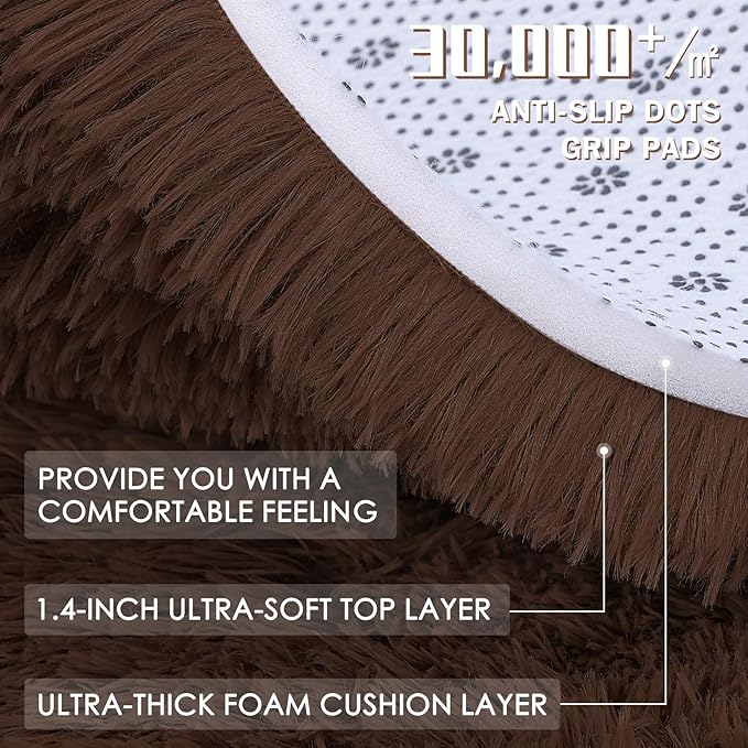 OLANLY 2x3 Machine Washable Small Bedside Rug, Soft Fluffy Shaggy Entryway Throw Rugs for Bedroom, Living Room, Indoor Floor Carpet for Kids Girls Boys, Nursery Rooms, Home Decor Aesthetic, Coffee