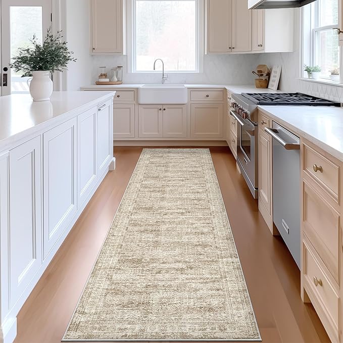 Runner Rug 2'x8' Washable Non-Slip Runner Rugs for Kitchen Bathroom Laundry Room Brown Vintage Floor Carpet Runners for Hallway Entryway