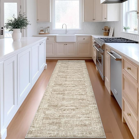 Runner Rug 2'x8' Washable Non-Slip Runner Rugs for Kitchen Bathroom Laundry Room Brown Vintage Floor Carpet Runners for Hallway Entryway