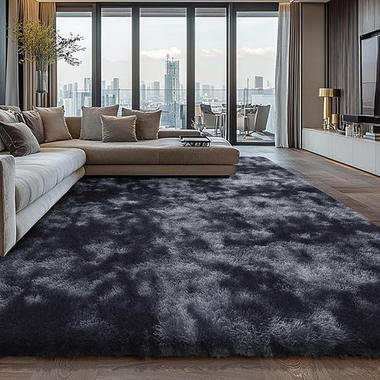 9X12 Large Area Rugs for Living Room Bedroom,Big Shag Rug for Bedroom Dorm,Soft Fluffy Indoor Carpet Nursery Rugs for Kids Girls Room Home Decor(Mottling Black, 9X12 Feet)