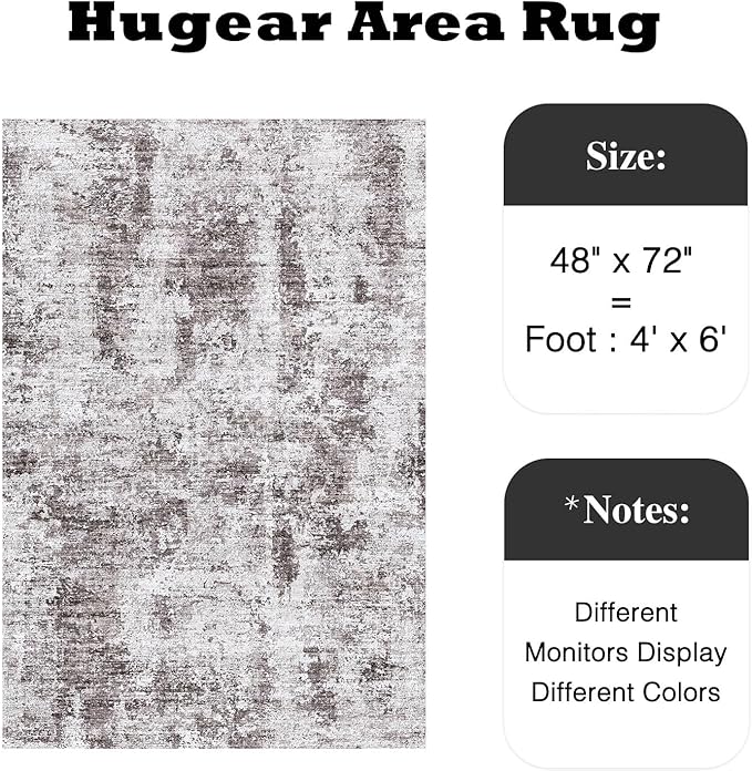 4x6 Entryway Rug Grey Hallway Area Rug Machine Washable Abstract Low Pile Carpet Bedroom Living Room Office Dining Room Kitchen Laundry Room Non Slip