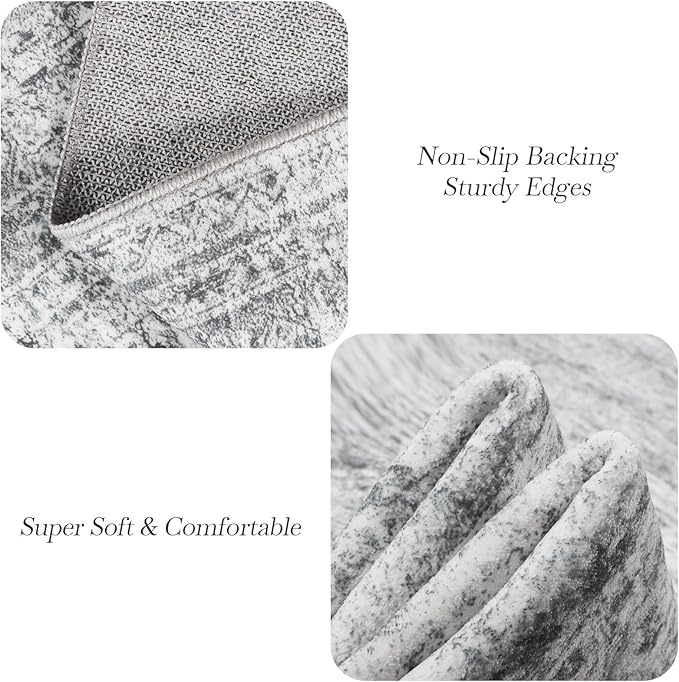 10x14 Area Rugs for Living Room, Non Slip Machine Washable Vintage Rugs, Low Pile Lightweight Large Rug for Bedroom, Dining Room, Home Office Grey