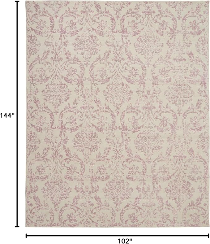 Nourison Jubilant Damask Ivory/Pink 8'6" x 12' Area -Rug, Easy -Cleaning, Non Shedding, Bed Room, Living Room, Dining Room, Kitchen (9x12)