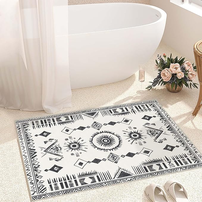 2x3 Area Rug Machine Washable Entryway Rugs Western Tribal Southwestern Black White Rug Non-Slip Low Pile Door Mat Entrance Small Carpet for Home Kitchen Bathroom Bedroom