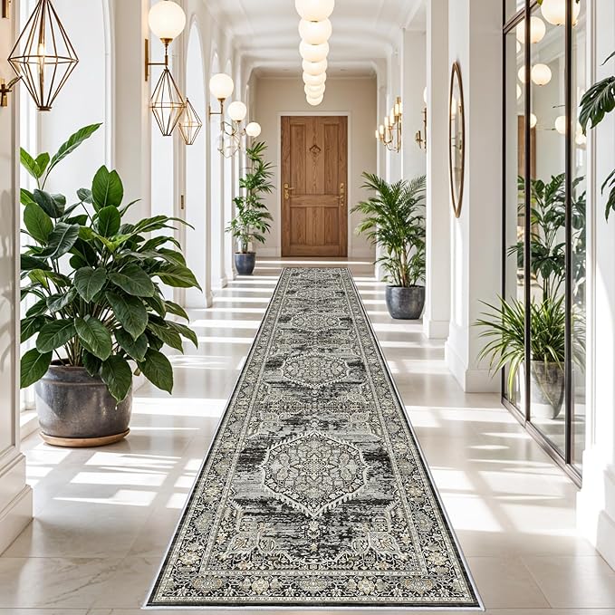 Washable Hallway Runner Rugs 3x20: Soft Ultra Thin Low Pile Carpet Machine Washable Indoor Lightweight Rug Runner Anti Slip Backing Rugs for Living Room Bedroom Kitchen 3'x20' Black