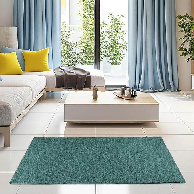 Solid Color Area Rugs Teal - 3' Pentagon, Indoor, Stain & Fade Resistant, Perfect for Living Room, Bedroom, Dining Room, Entryway, Doorway, Pet & Kids Friendly Rug, Wedding, Made in USA