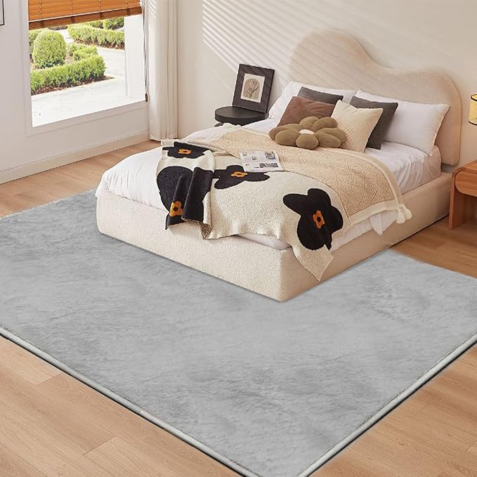 Ultra Soft Kitchen Rugs for Entryway Bathroom 2x3 Feet, Fuzzy Washable Indoor Door Mat - Cozy Faux Fur, Small Carpet for Bedroom Entry (Light Grey)