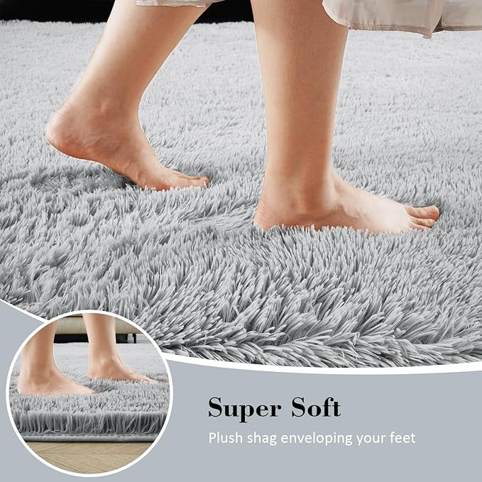 Fluffy Rug Shaggy Area Rug, Gray 9x12 Area Rugs for Living Room, Large Shag Area Rugs for Bedroom Kids Room Home Decor, Upgrade Anti-Skid Rectangular Fuzzy Rugs