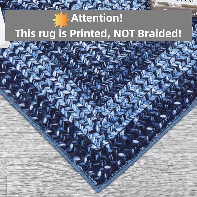 Printed Washable Runner Rug 2x10 Runners for Hallways Braided Rug Non Slip Bath Mat Modern Soft Bedroom Rug Farmhouse Kitchen Rugs Entryway Rugs Stain Resistant Carpet 2'x10' Navy