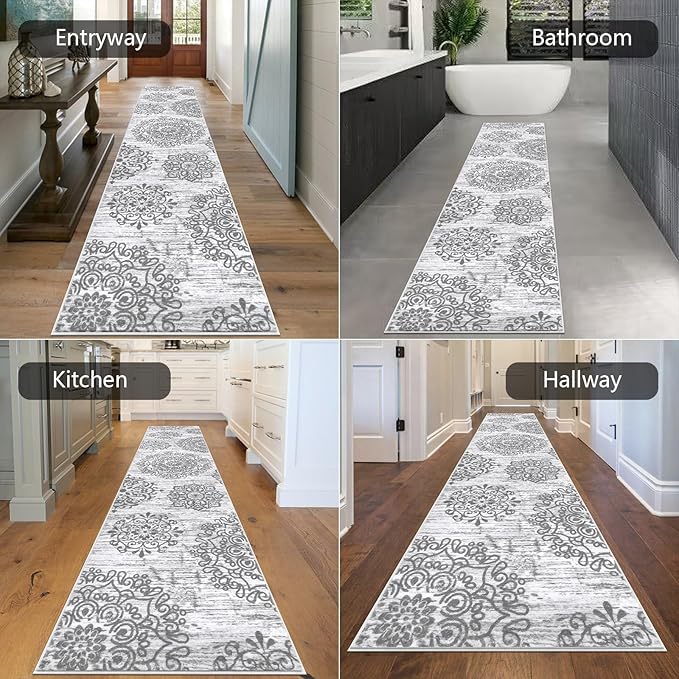 HEBE Hallway Runner Rug 2'8''x12' Washable Vintage Distressed Area Rugs Non Slip Laundry Rug Runner Boho Floor Carpet Runners for Hallways Entryway Laundry Room Kitchen Bathroom