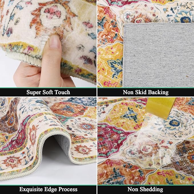 HEBE Hallway Runner Rug 2'x10' Washable Vintage Distressed Area Rugs Non Slip Laundry Rug Runner Boho Floor Carpet Runners for Hallways Entryway Laundry Room Kitchen Bathroom