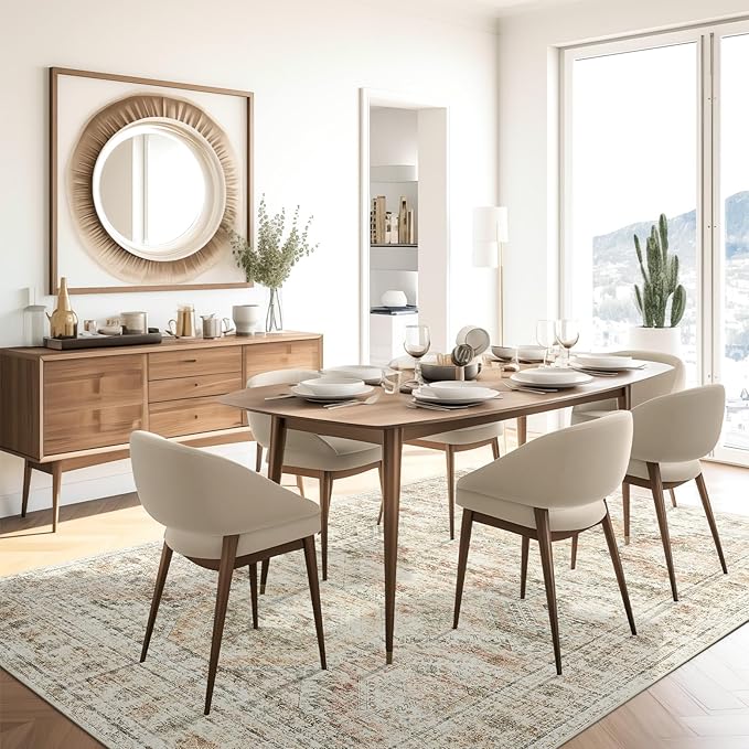 Washable Area Rug 8x10, Large Soft Rugs for Living Room Vintage 8x10 Area Rugs for Bedroom Dining Room Non-Slip Stain Resistant Under Table Brown Pink Rug