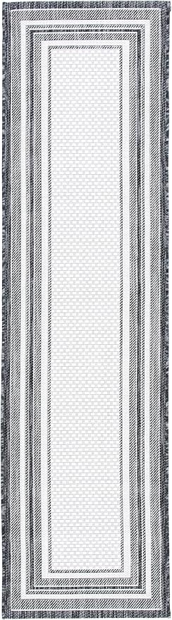 SAFAVIEH Courtyard Collection Runner Rug - 2'3" x 16', Ivory & Black, Geometric Pattern, Indoor/Outdoor & Washable, Ideal for Patio, Backyard, Mudroom (CY8475-53712-216)