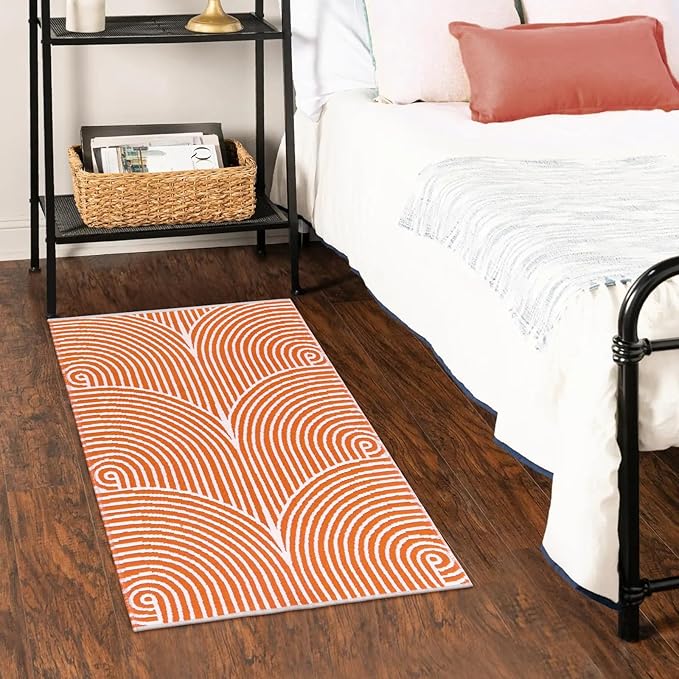 Tiffasea Indoor Door Mat 2'x3', Front Door Mats Machine Washable Small Area Rug Entryway Rug, Cotton Woven Indoor Outdoor Rugs Reversible Floor Mats for Bedroom/Bathroom/Kitchen (Orange&White)
