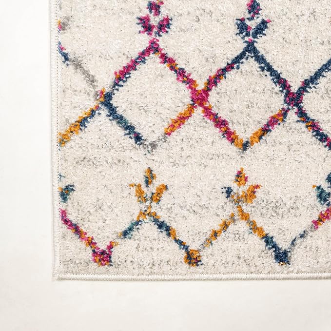 JONATHAN Y MOH101B-28 Moroccan Hype Boho Vintage Diamond 2 ft. x 8 ft. Runner-Rug, Bohemian, Southwestern, Casual, Transitional, Pet Friendly, Non Shedding, Stain Resistant, Easy-Cleaning, Cream/Gray