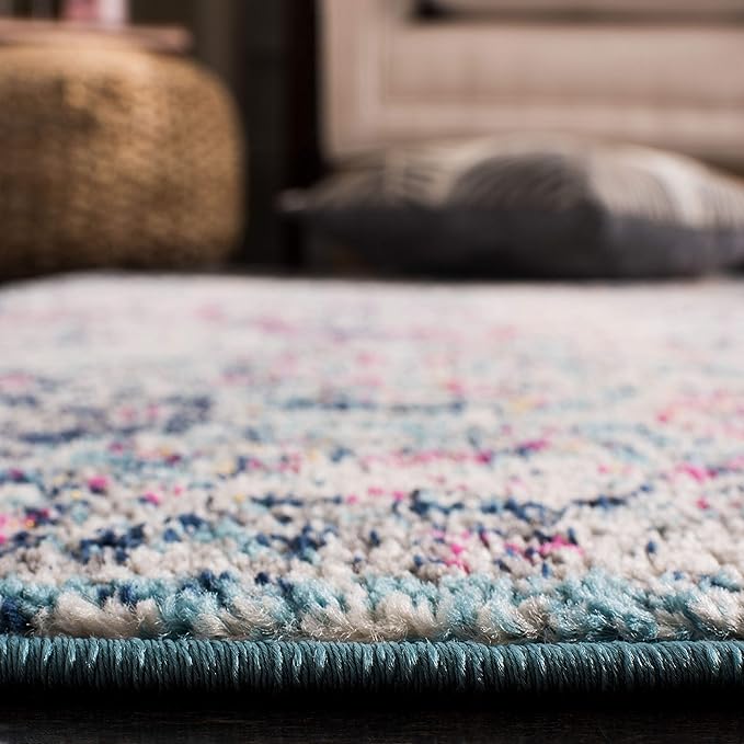 SAFAVIEH Madison Collection Runner Rug - 2'3" x 18', Navy & Teal, Boho Chic Distressed Design, Non-Shedding & Easy Care, Ideal for High Traffic Areas in Living Room, Bedroom (MAD611N)
